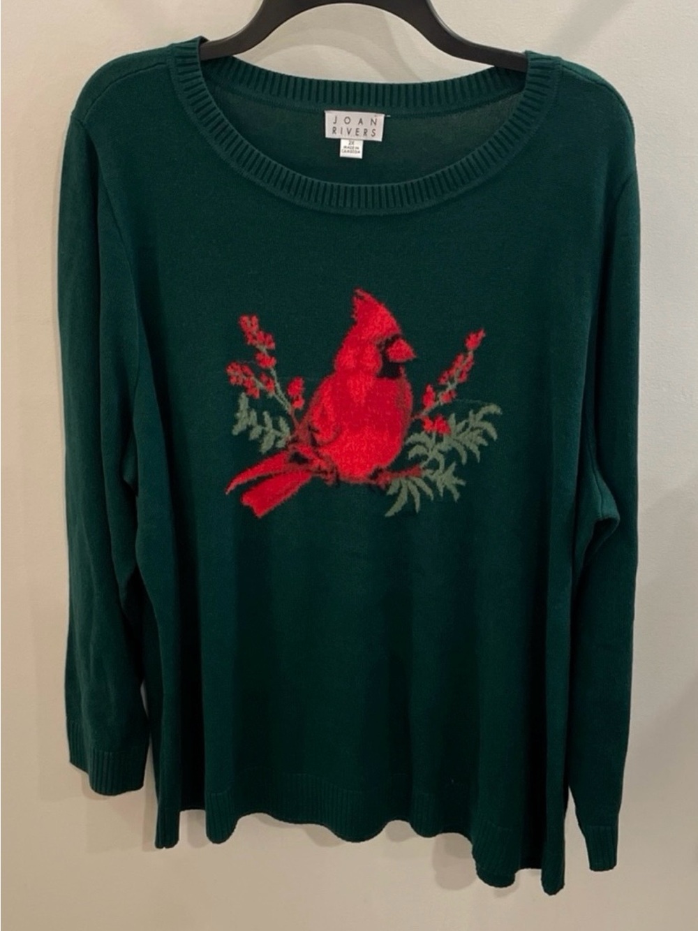 Joan Rivers Women’s Green Cardinal Crewneck Sweater Size 2X
